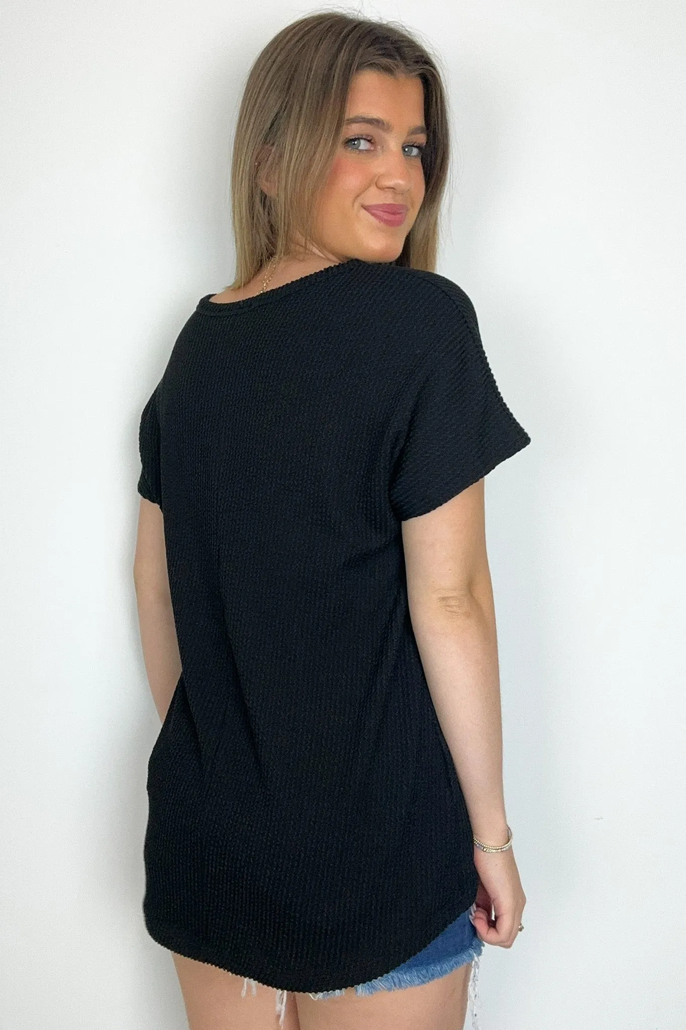 Oriana Rib Notched V-Neck Top