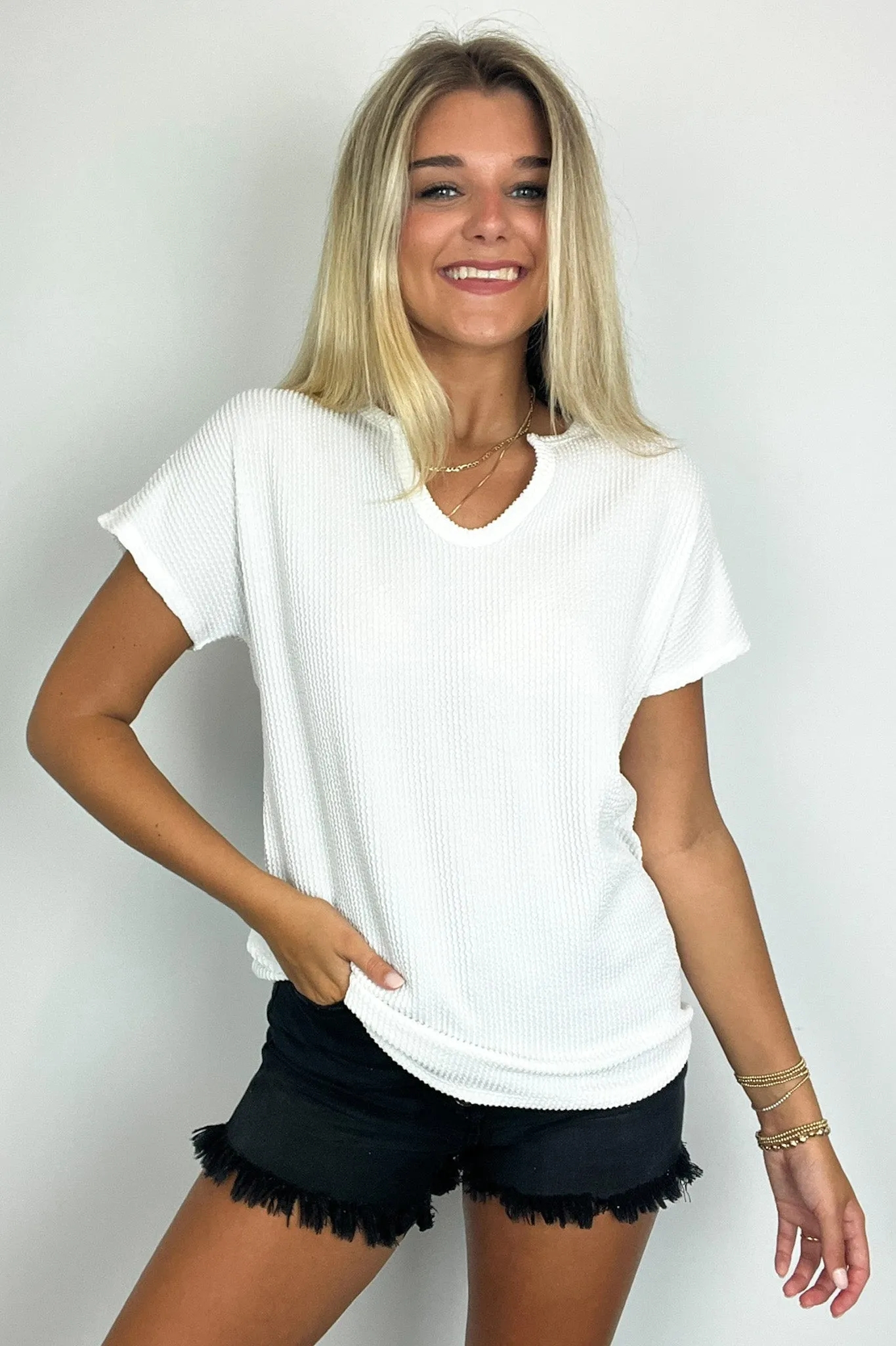 Oriana Rib Notched V-Neck Top