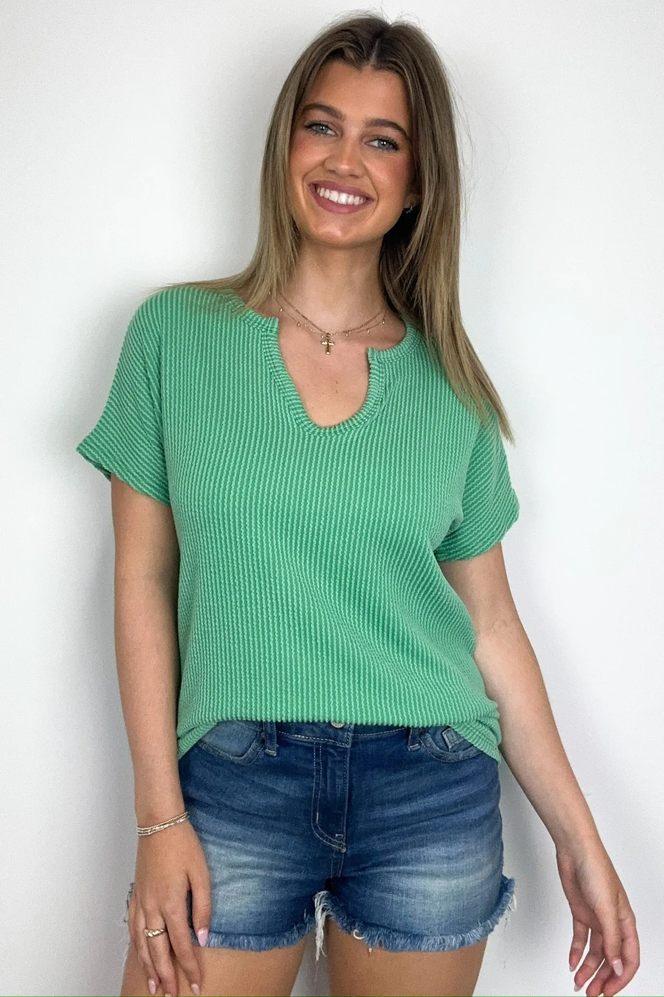 Oriana Rib Notched V-Neck Top