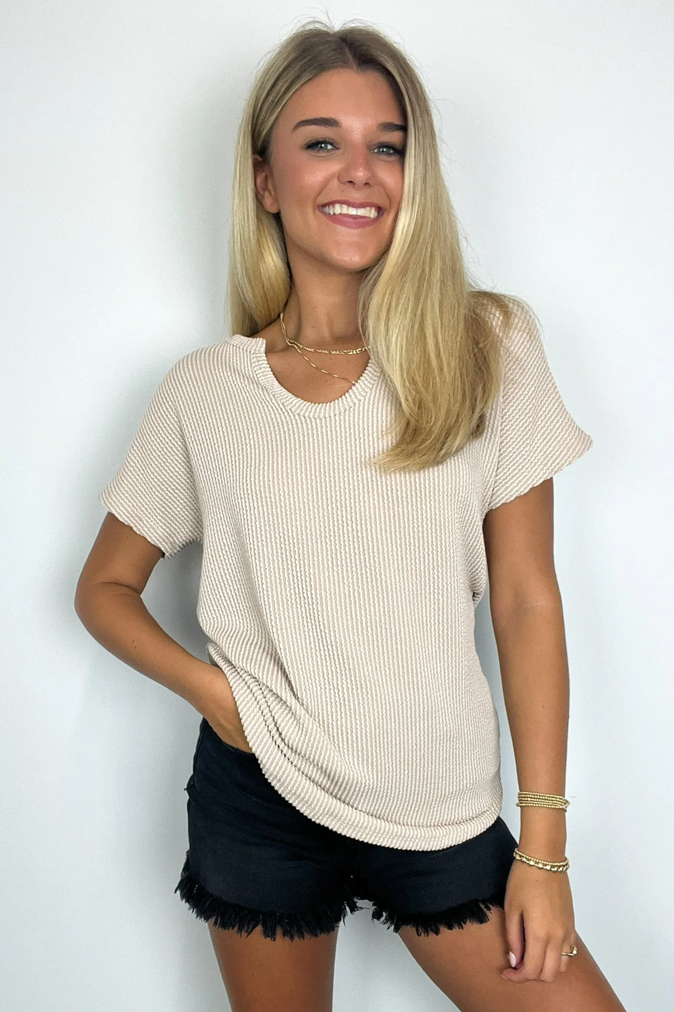 Oriana Rib Notched V-Neck Top