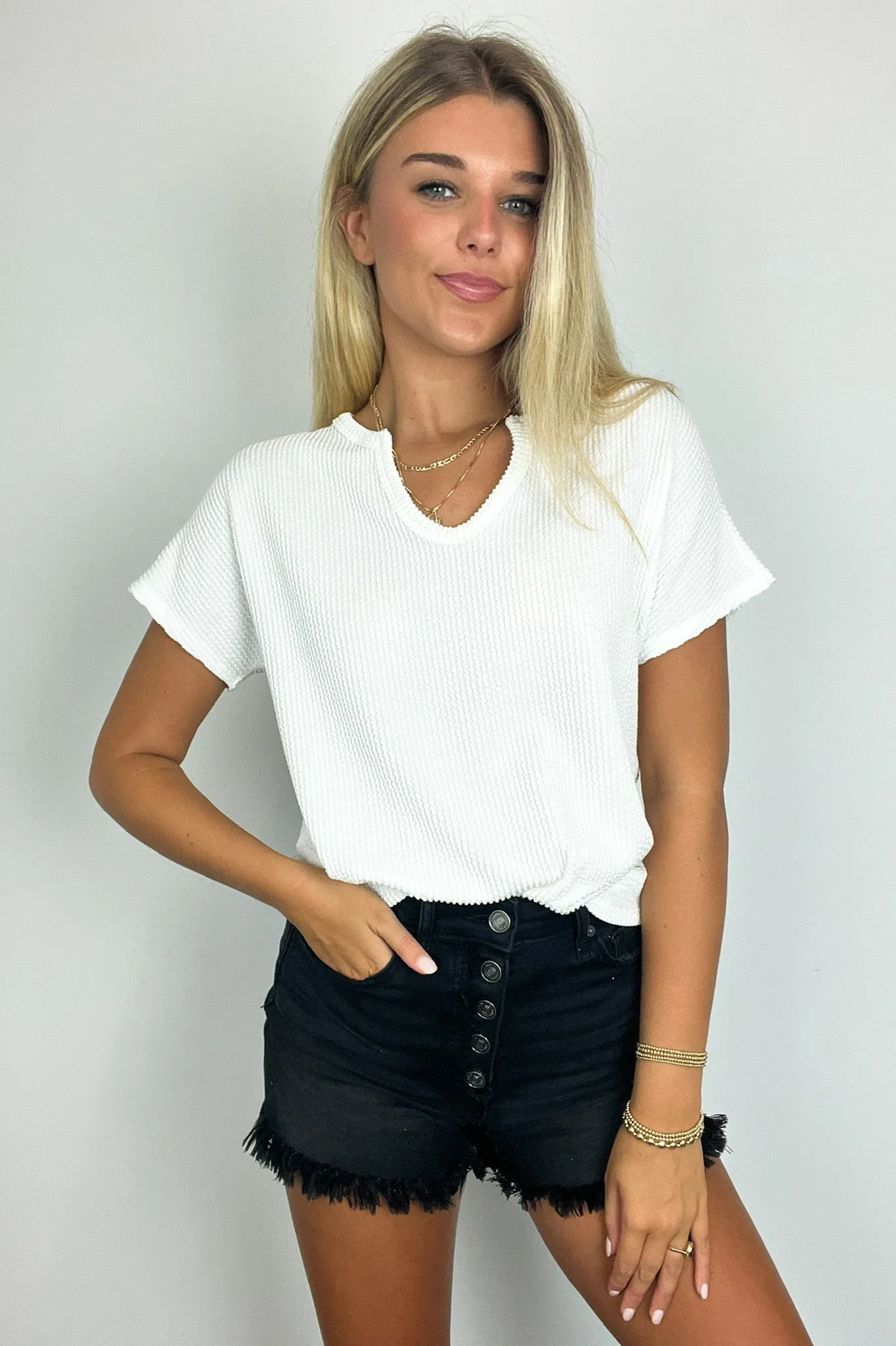 Oriana Rib Notched V-Neck Top