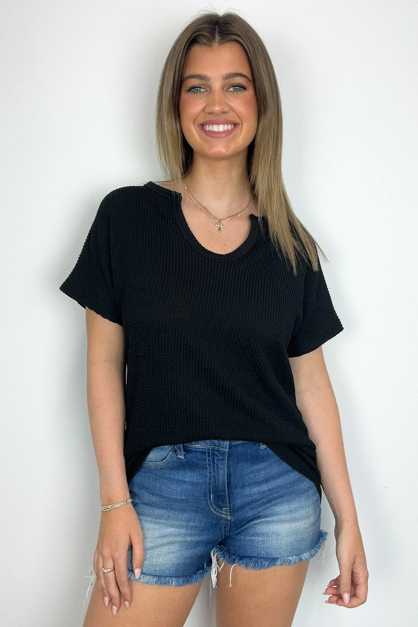 Oriana Rib Notched V-Neck Top