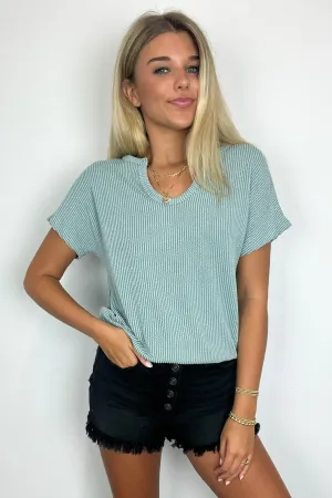 Oriana Rib Notched V-Neck Top