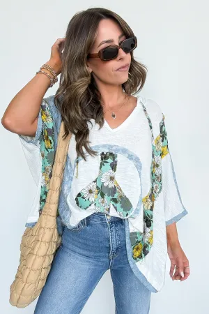 Outta Sight V-Neck Floral Peace Contrast Top