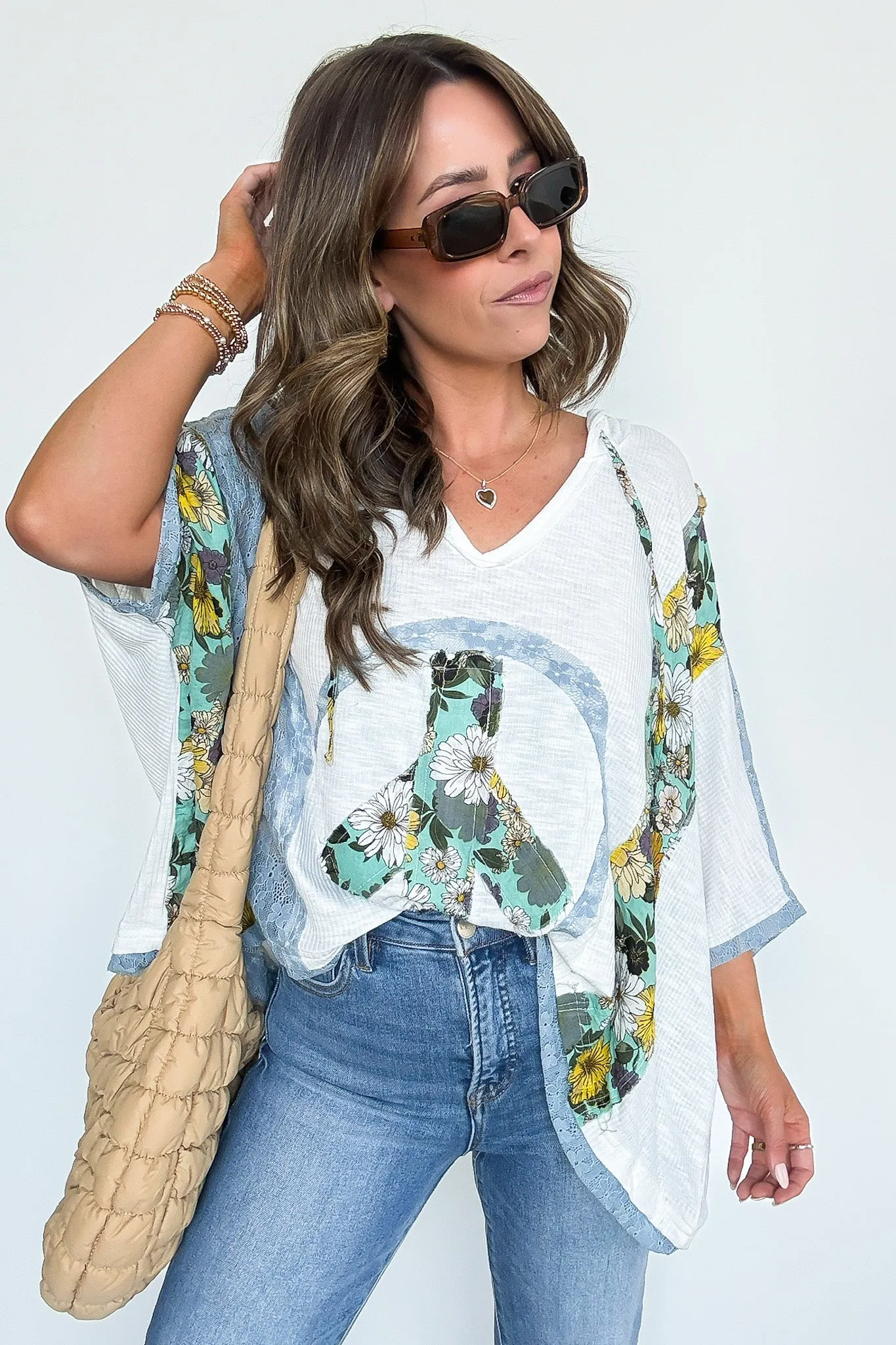 Outta Sight V-Neck Floral Peace Contrast Top