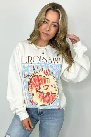 Paris Croissant Graphic Oversized Pullover - FINAL SALE