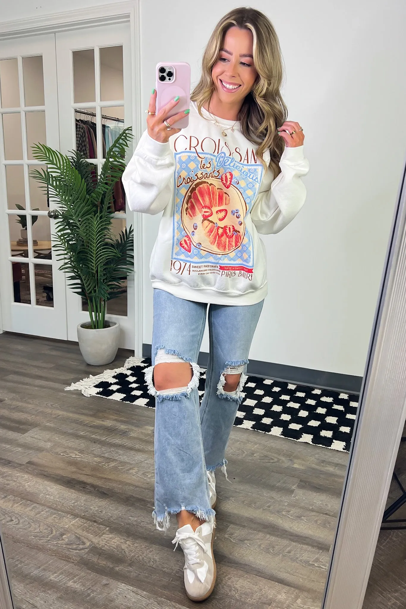 Paris Croissant Graphic Oversized Pullover - FINAL SALE