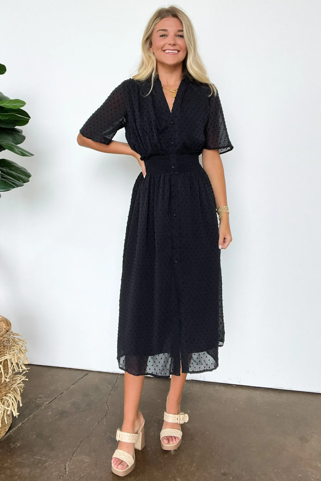 Perfect Destiny Button Up Swiss Dot Maxi Dress - FINAL SALE