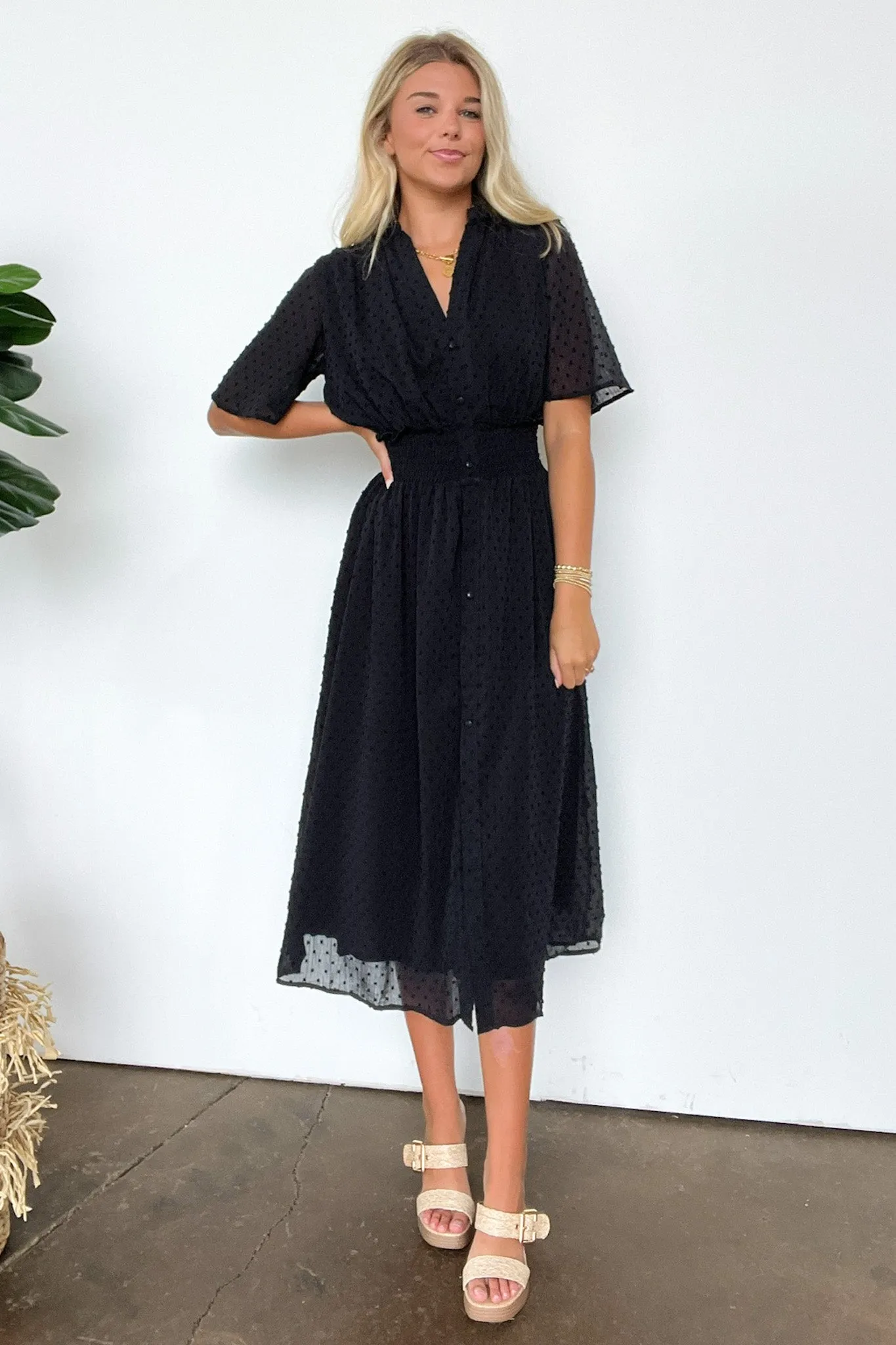 Perfect Destiny Button Up Swiss Dot Maxi Dress - FINAL SALE