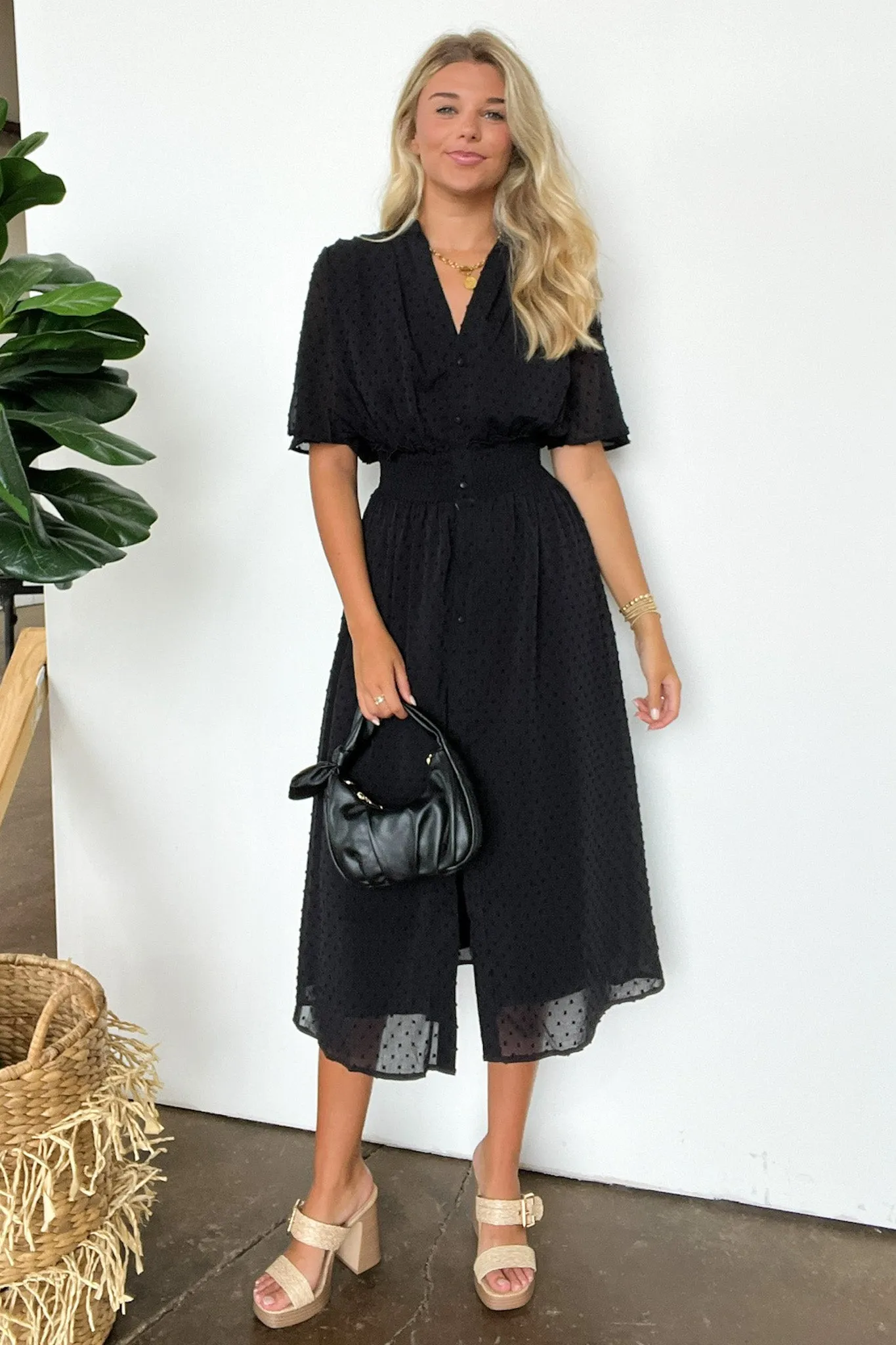 Perfect Destiny Button Up Swiss Dot Maxi Dress - FINAL SALE