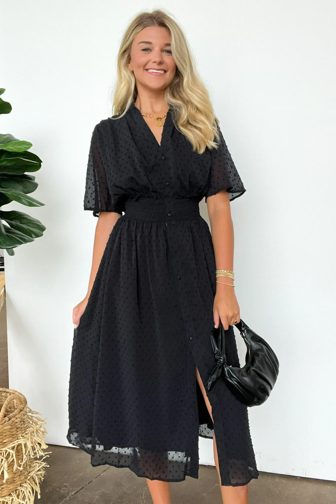 Perfect Destiny Button Up Swiss Dot Maxi Dress - FINAL SALE