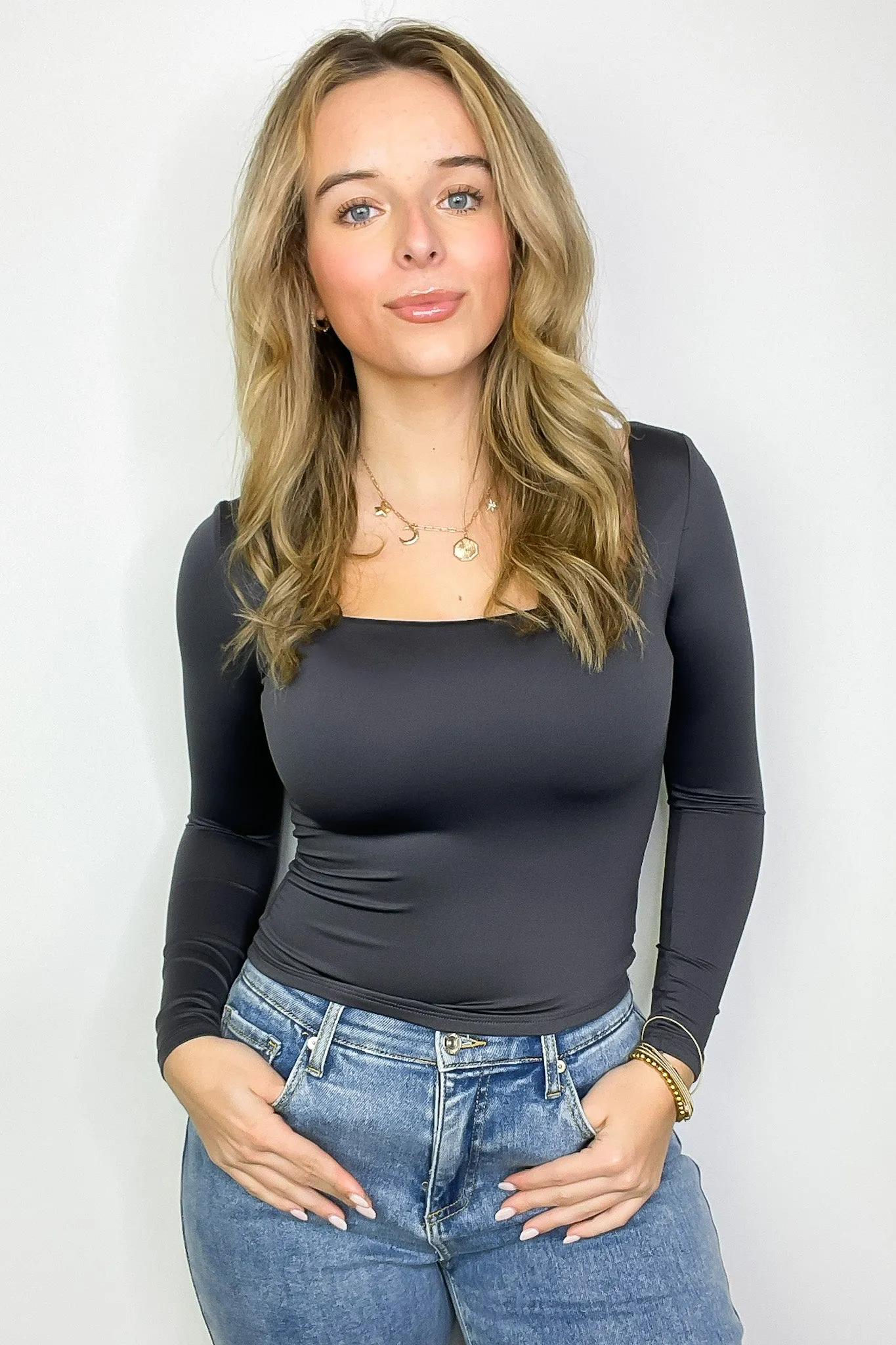 Perfected Poise Reversible Squareneck Seamless Long Sleeve Top
