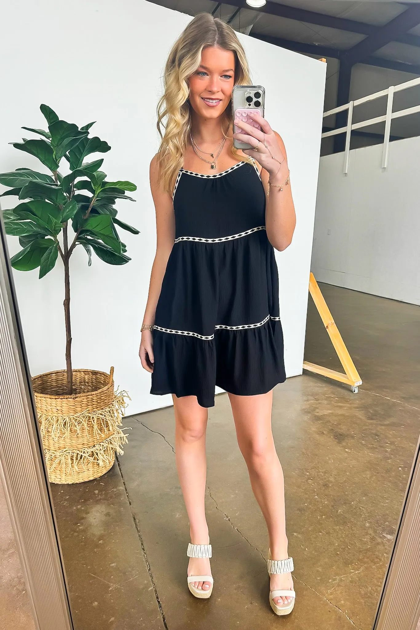 Perfection Bound Trim Sleeveless Tiered Mini Dress