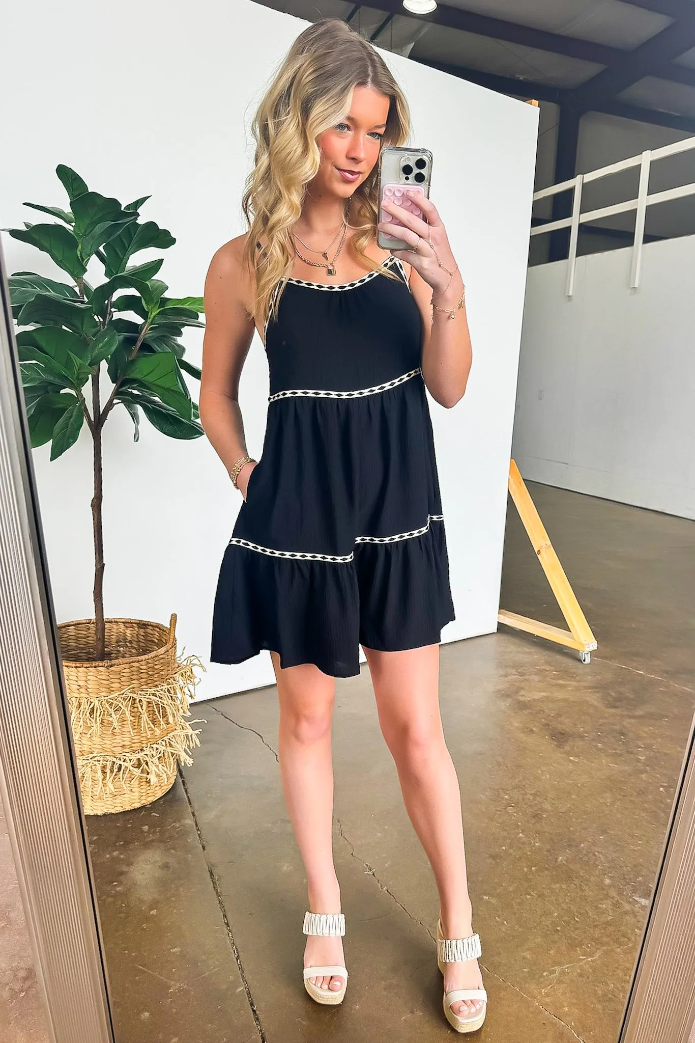 Perfection Bound Trim Sleeveless Tiered Mini Dress