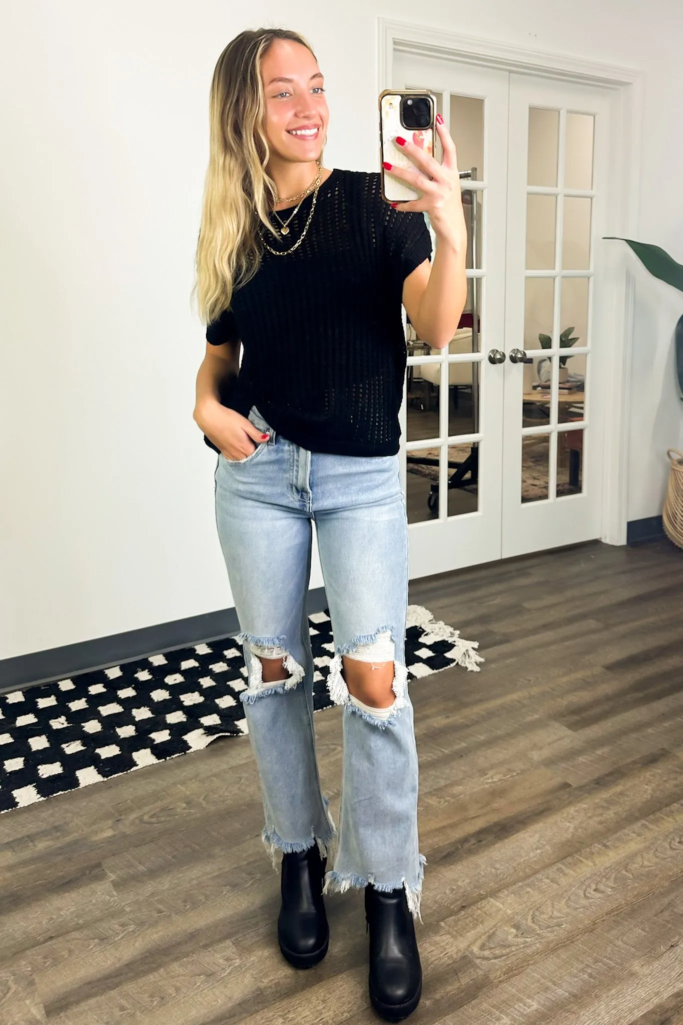Phoebe Viscose Crochet Knit Top - FINAL SALE