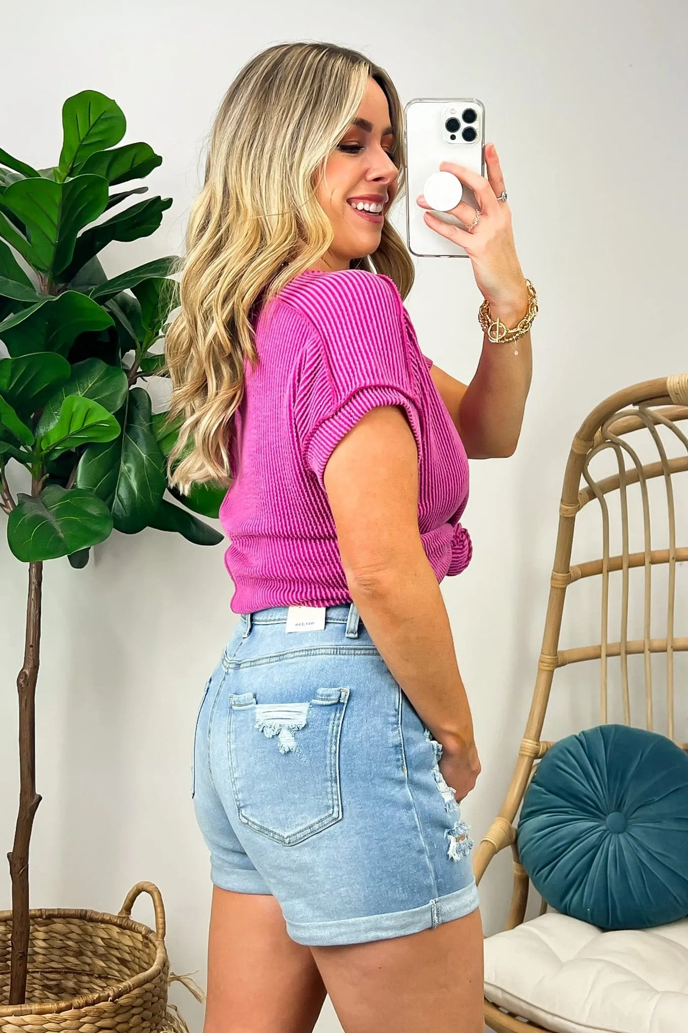 Pomelo Rip and Repair Distressed Mom Shorts - FINAL SALE