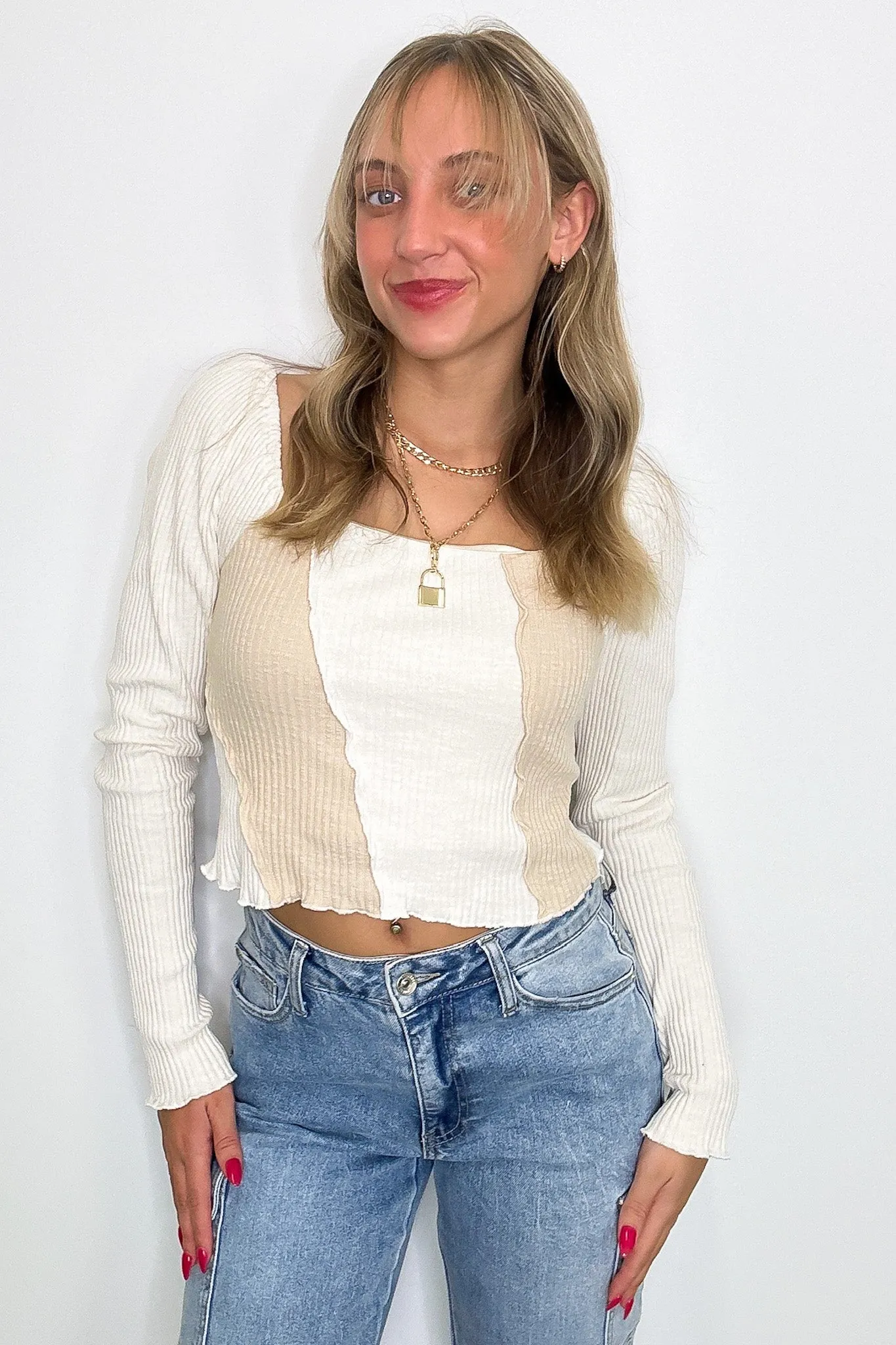 Posh Impression Merrow Color Block Knit Top