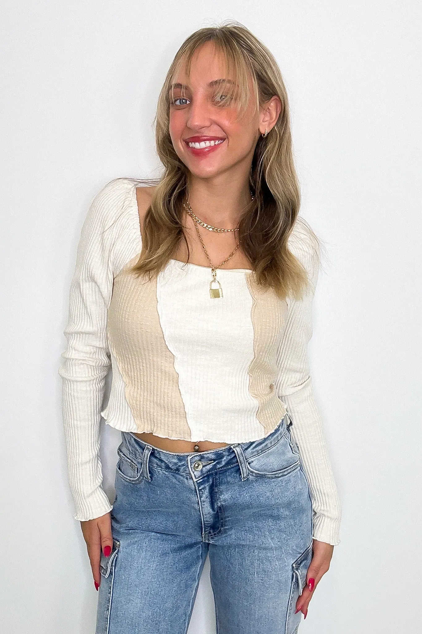 Posh Impression Merrow Color Block Knit Top