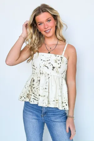 Posh Pulse Abstract Print Peplum Tank Top