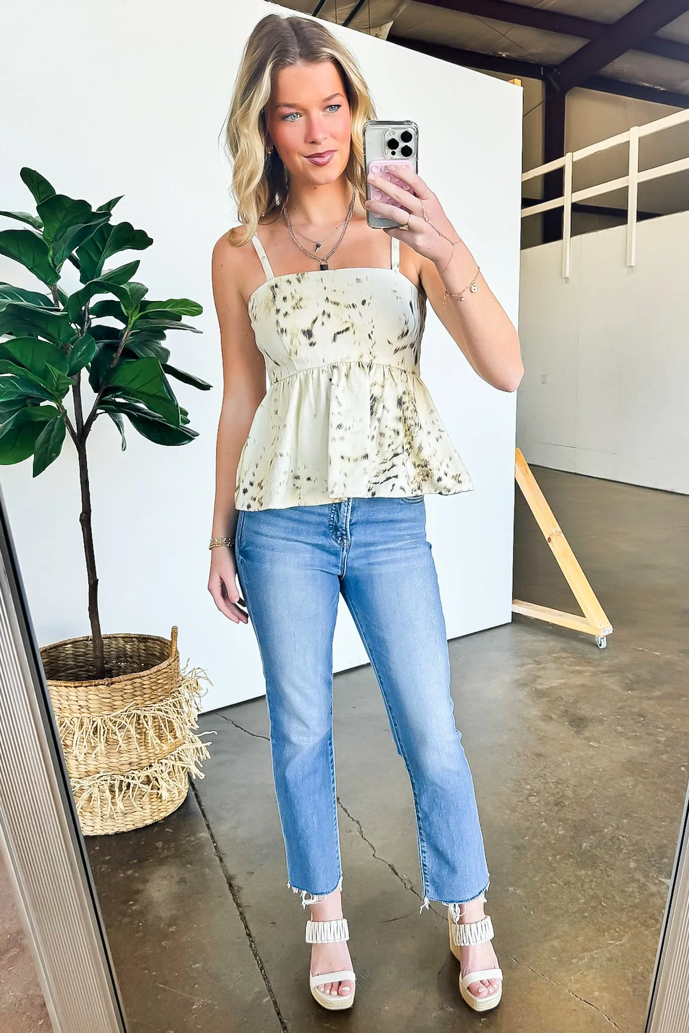 Posh Pulse Abstract Print Peplum Tank Top