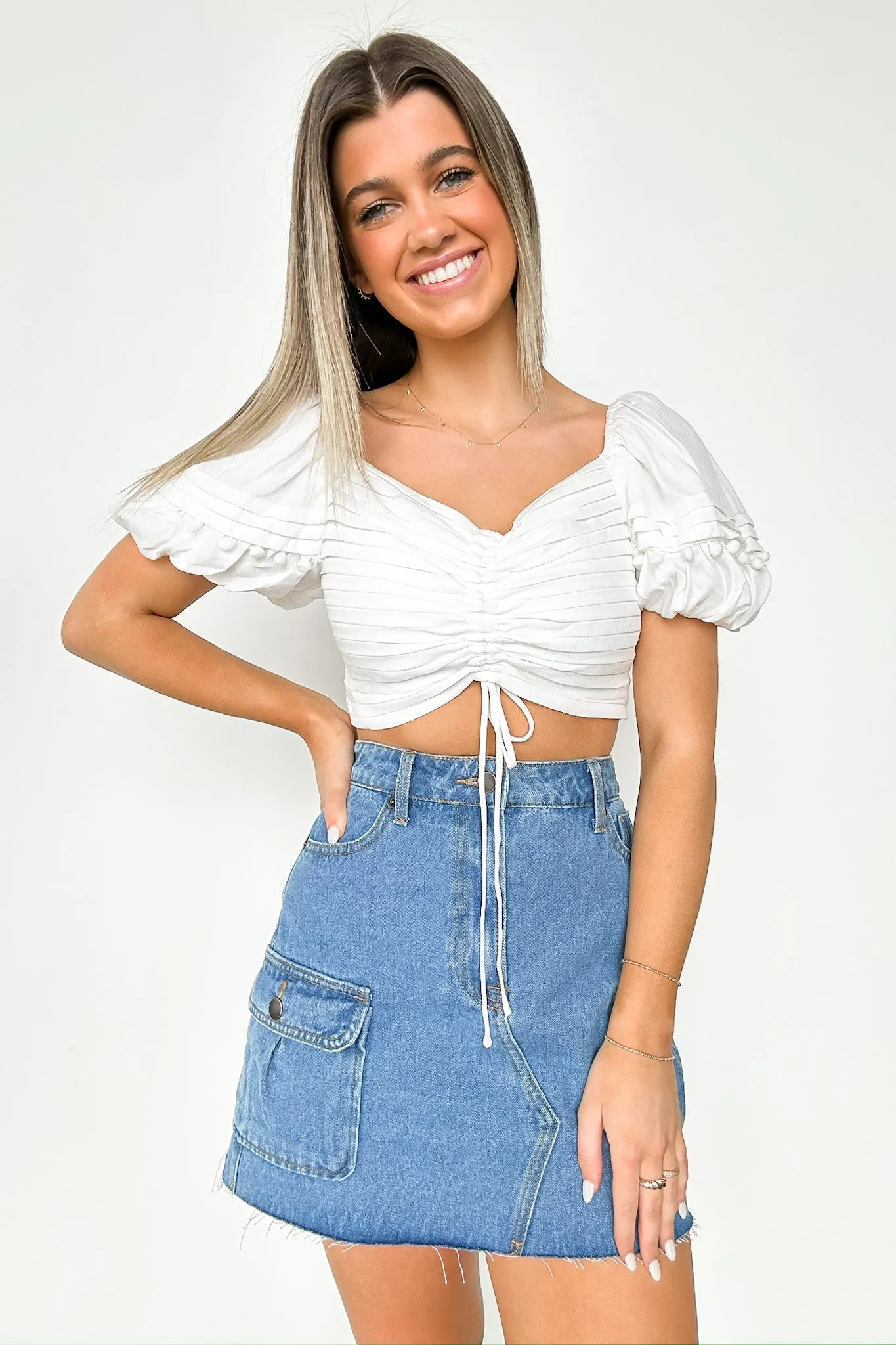 Precious Disposition Puff Sleeve Ruched Top - FINAL SALE