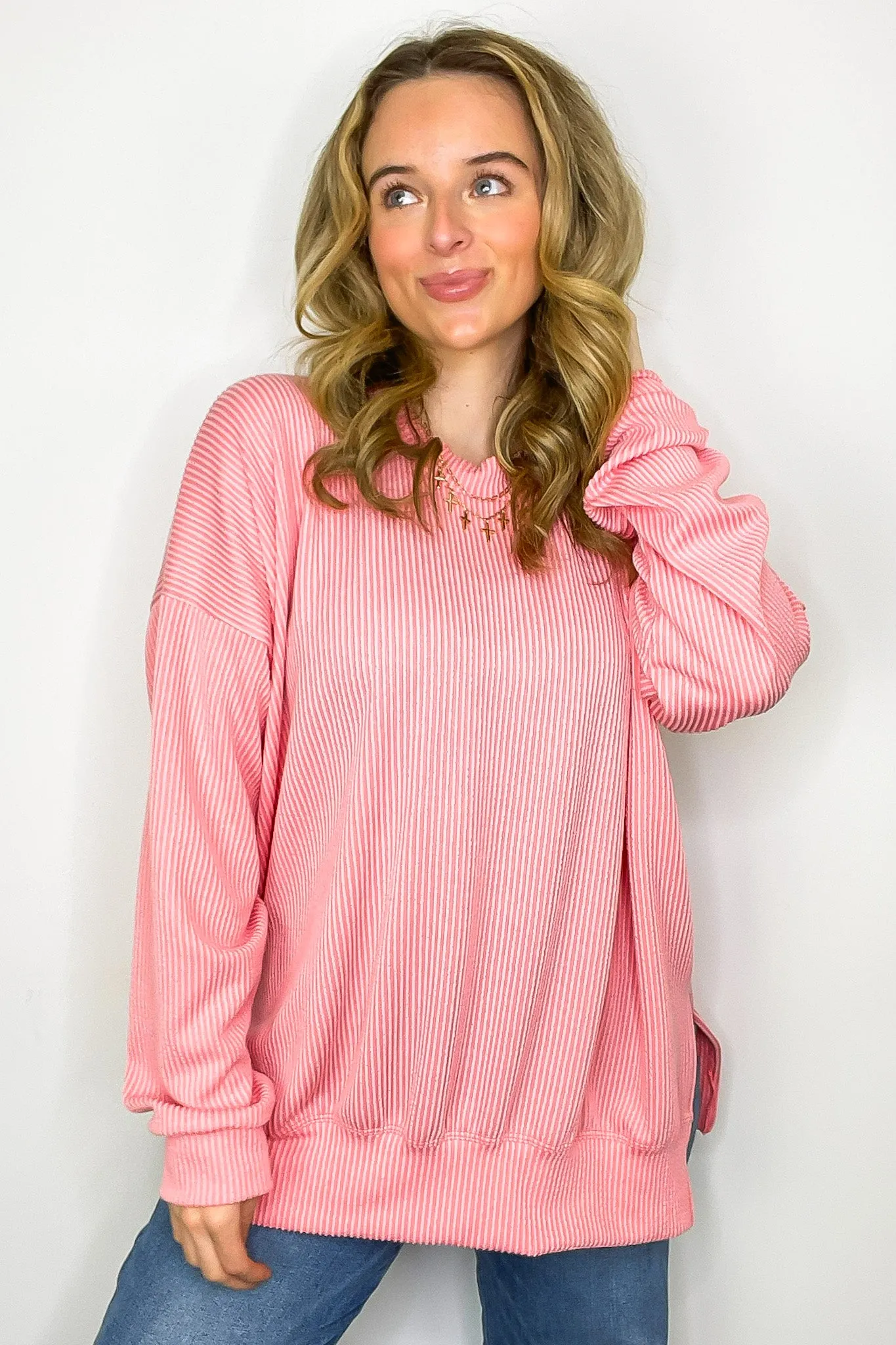 Pressley Rib Knit Side Slit Pullover - BACK IN STOCK