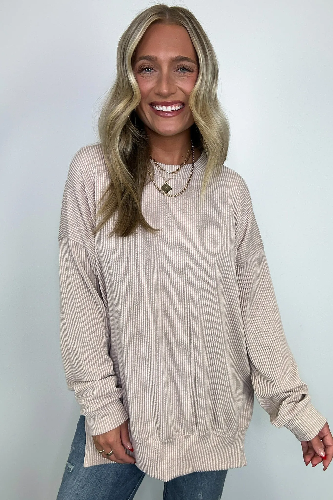 Pressley Rib Knit Side Slit Pullover - BACK IN STOCK