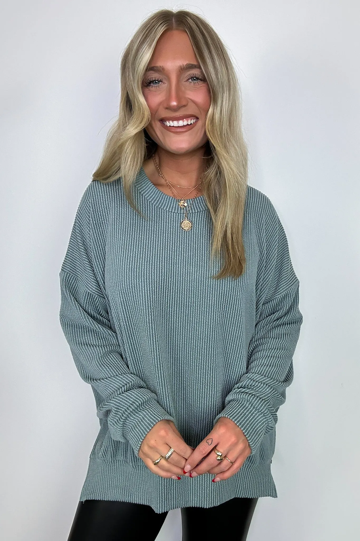Pressley Rib Knit Side Slit Pullover - BACK IN STOCK