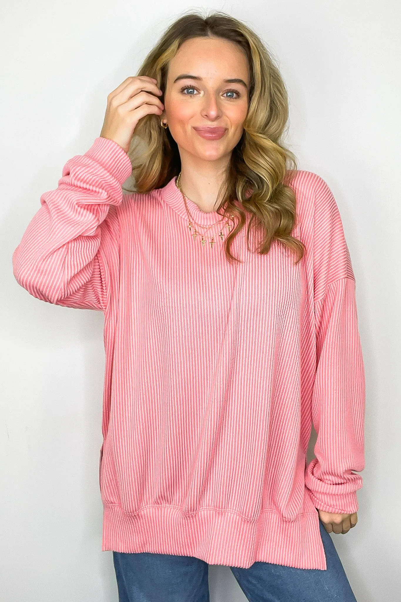 Pressley Rib Knit Side Slit Pullover - BACK IN STOCK