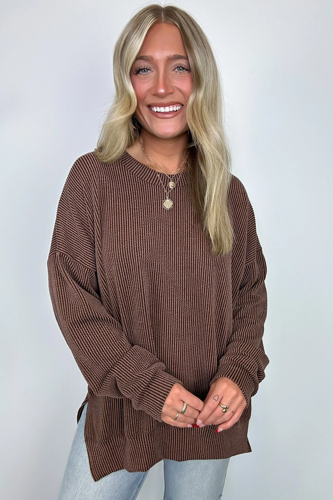 Pressley Rib Knit Side Slit Pullover - BACK IN STOCK