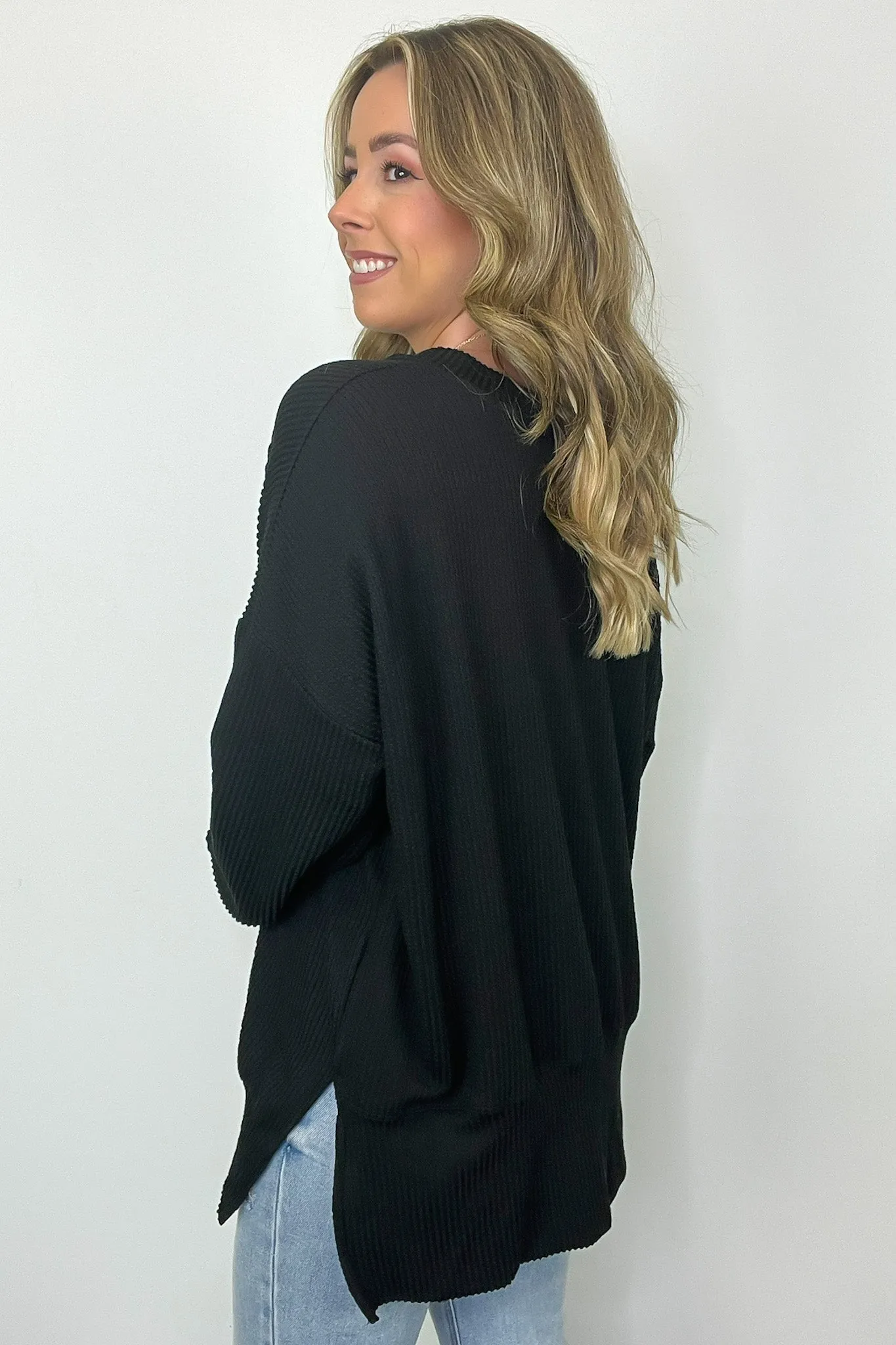Pressley Rib Knit Side Slit Pullover - BACK IN STOCK
