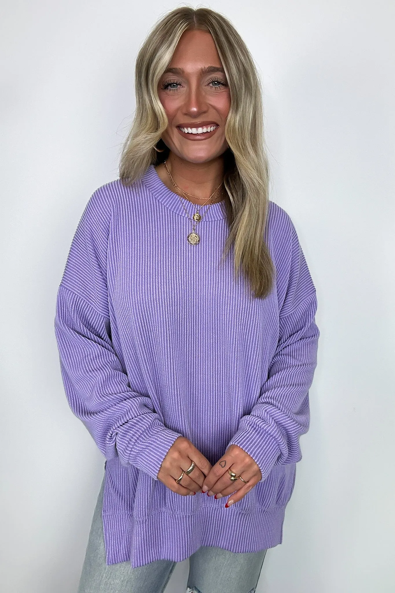 Pressley Rib Knit Side Slit Pullover - BACK IN STOCK