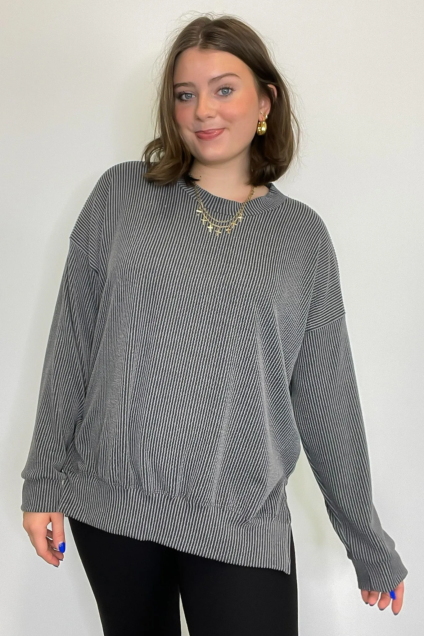 Pressley Rib Knit Side Slit Pullover - BACK IN STOCK