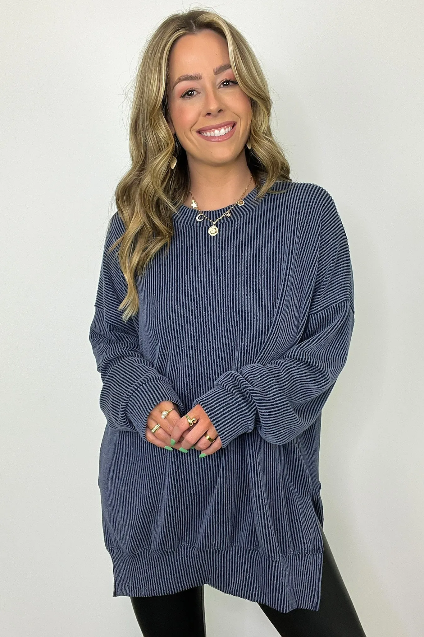 Pressley Rib Knit Side Slit Pullover - BACK IN STOCK