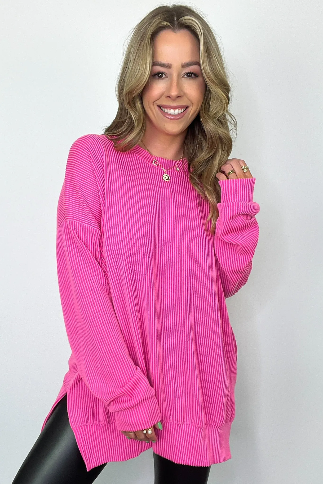 Pressley Rib Knit Side Slit Pullover - BACK IN STOCK