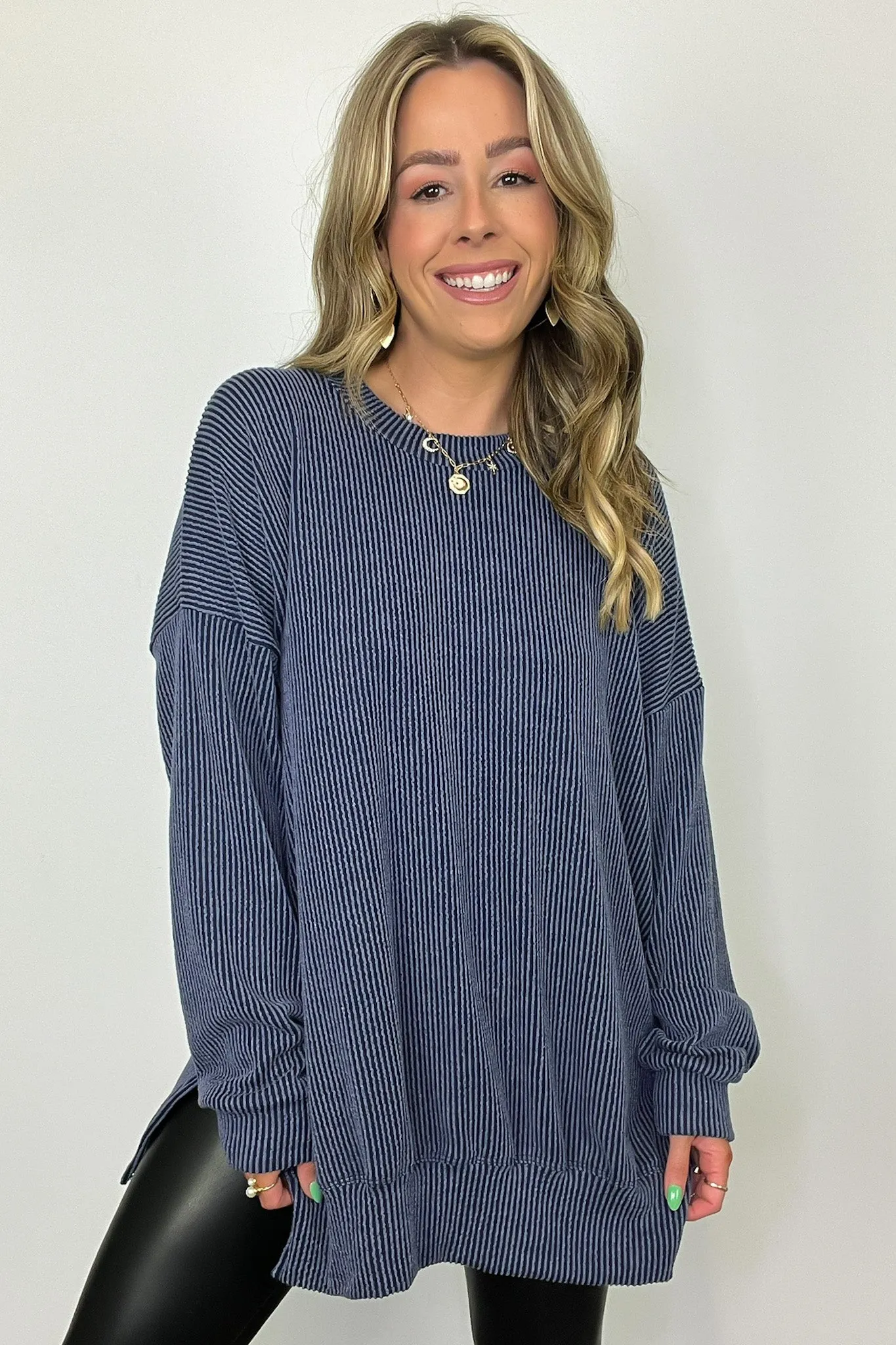 Pressley Rib Knit Side Slit Pullover - BACK IN STOCK