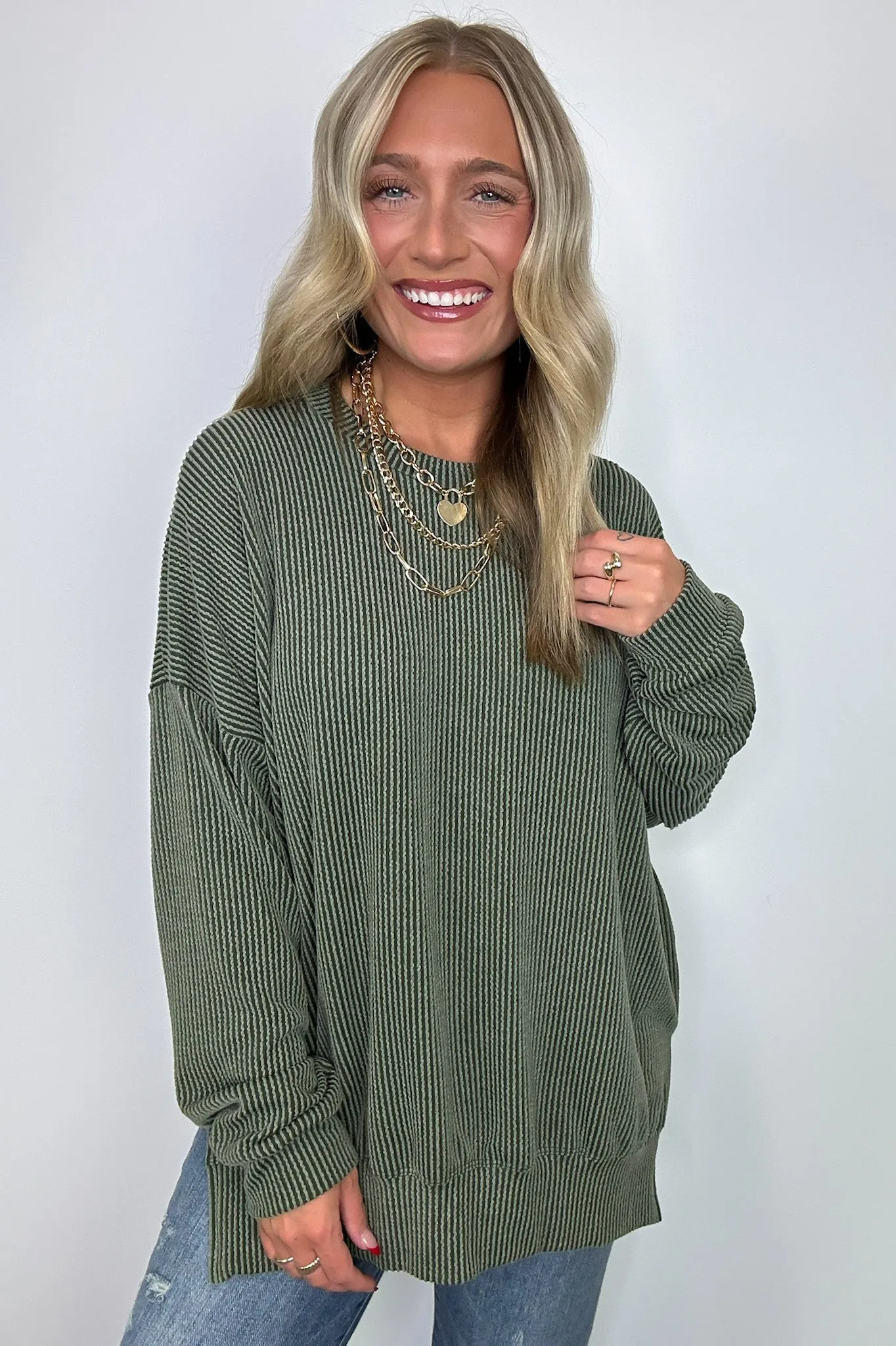 Pressley Rib Knit Side Slit Pullover - BACK IN STOCK