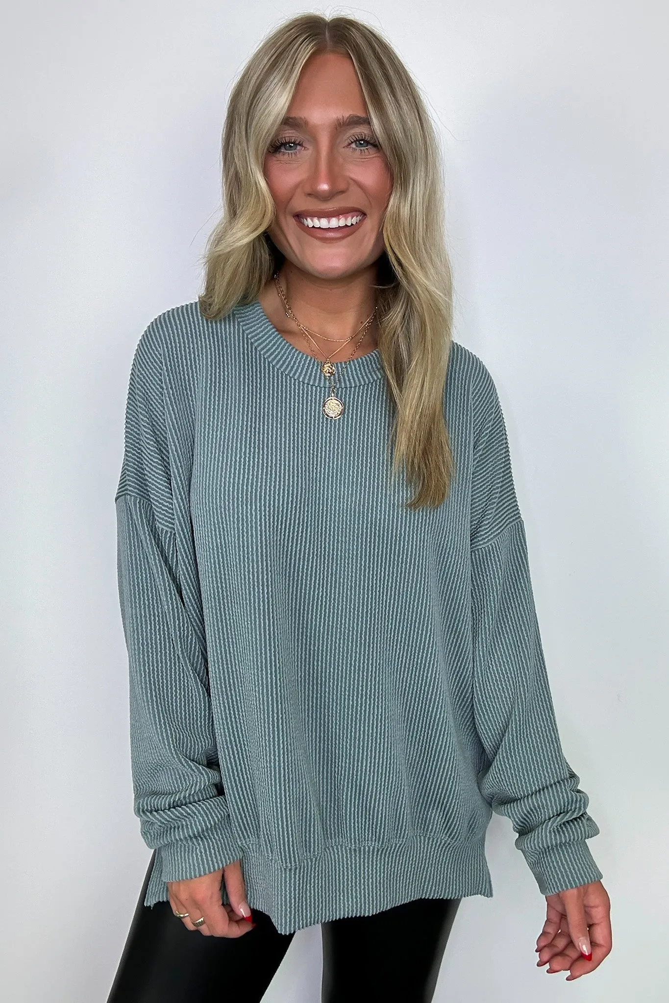Pressley Rib Knit Side Slit Pullover - BACK IN STOCK
