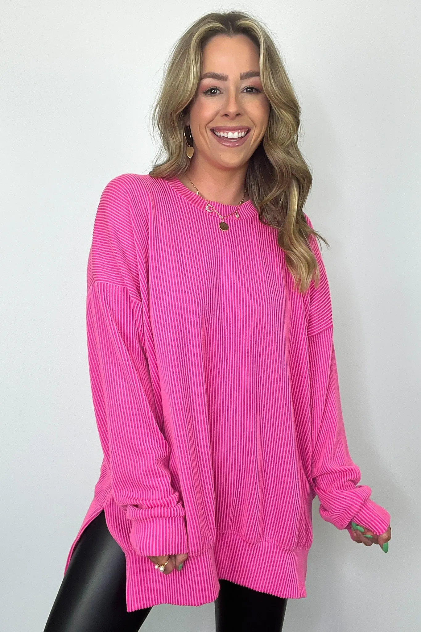 Pressley Rib Knit Side Slit Pullover - BACK IN STOCK