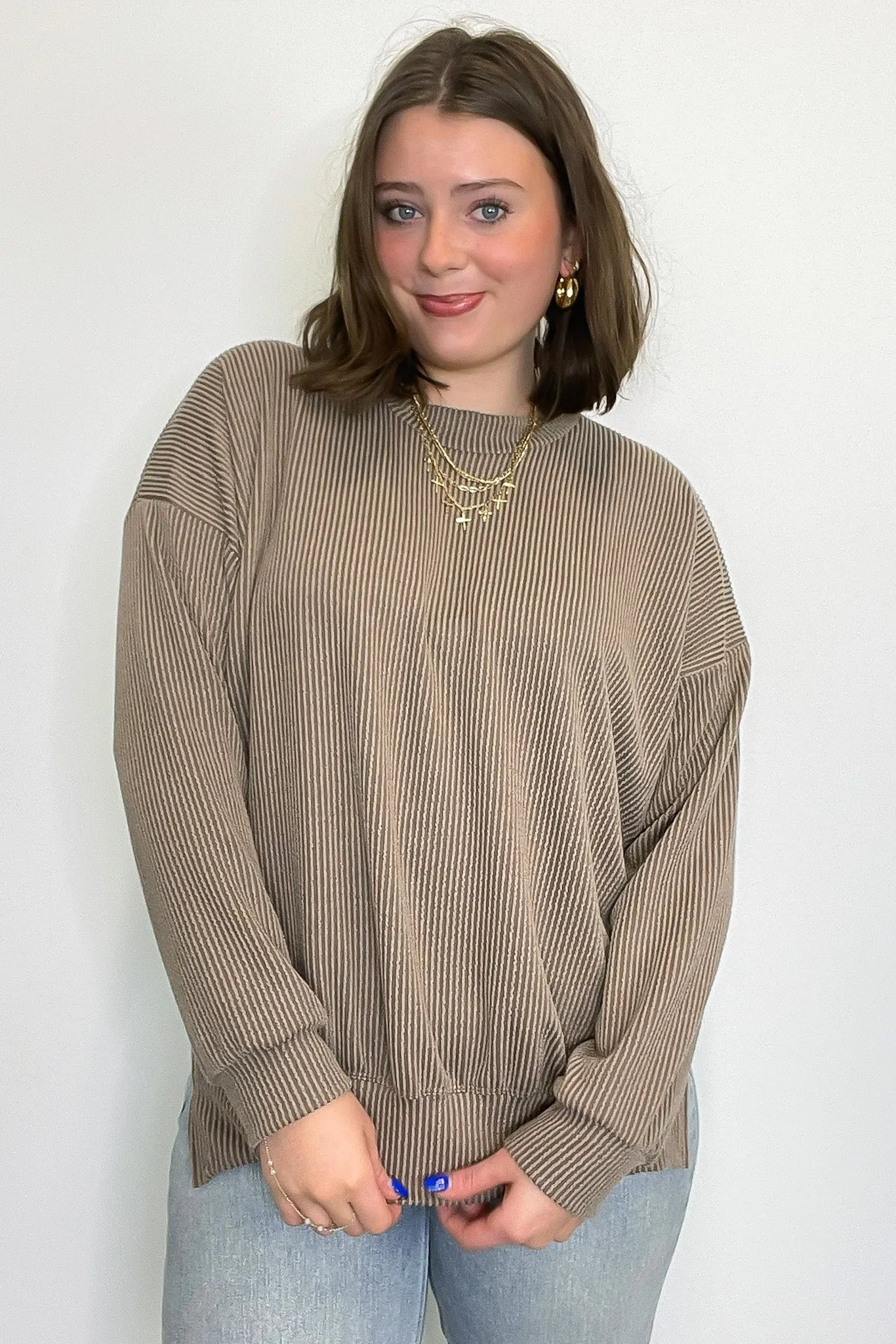 Pressley Rib Knit Side Slit Pullover - BACK IN STOCK