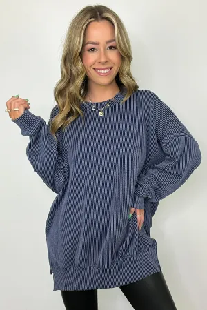 Pressley Rib Knit Side Slit Pullover - BACK IN STOCK