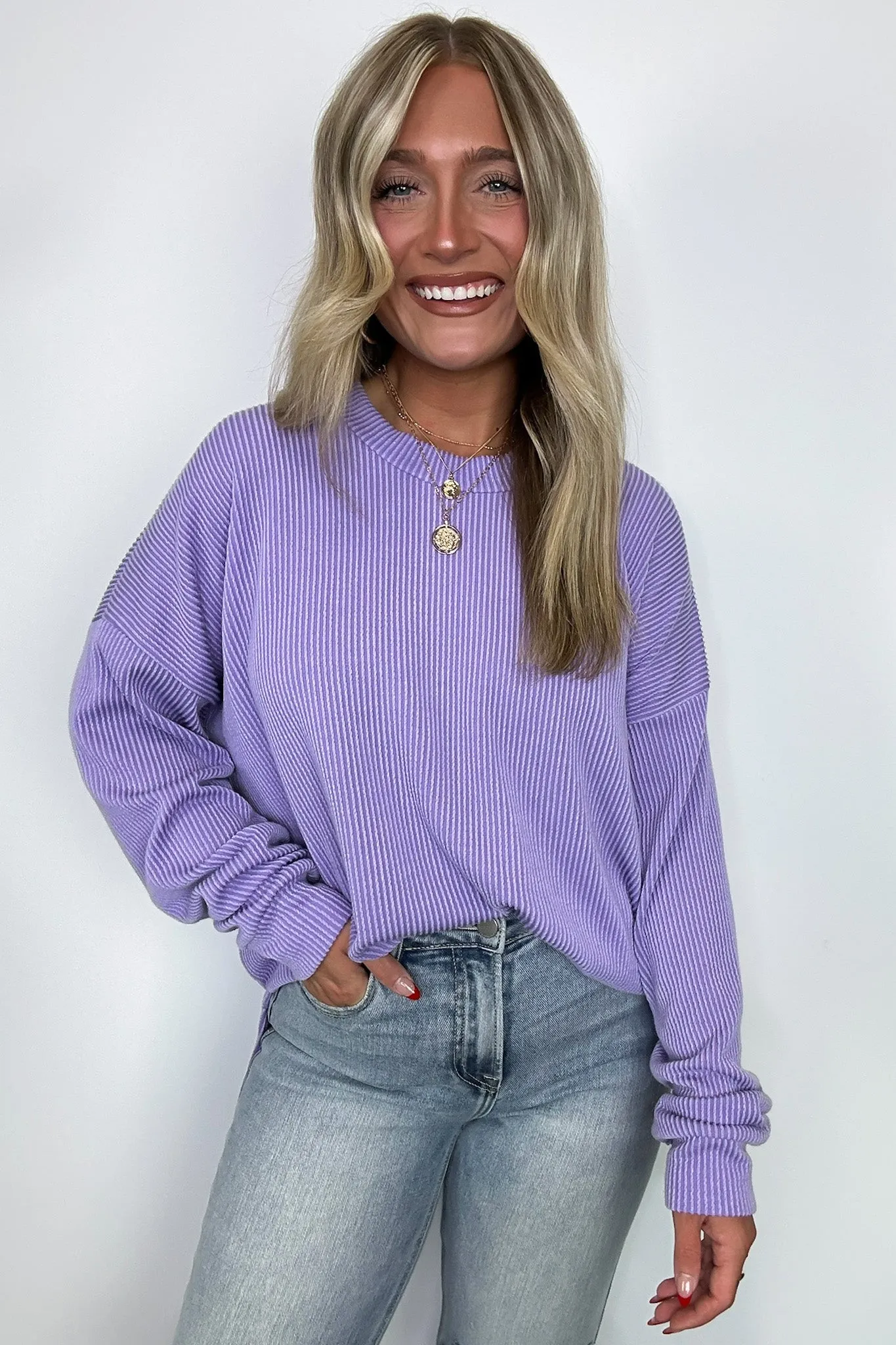 Pressley Rib Knit Side Slit Pullover - BACK IN STOCK