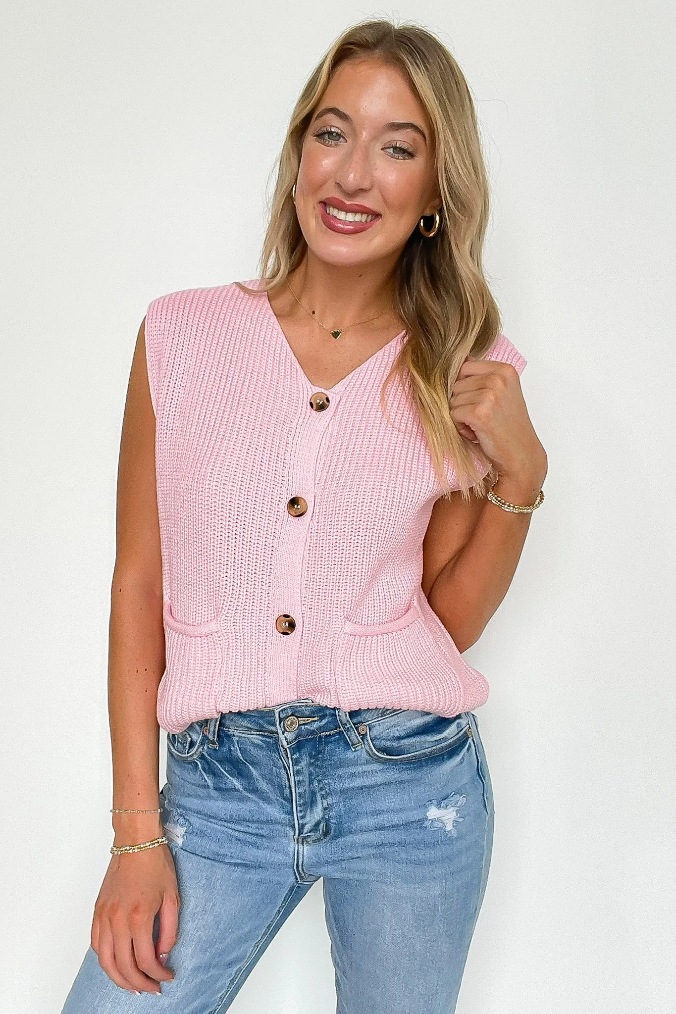 Pretty in Prep Button Down Pocket Knit Vest