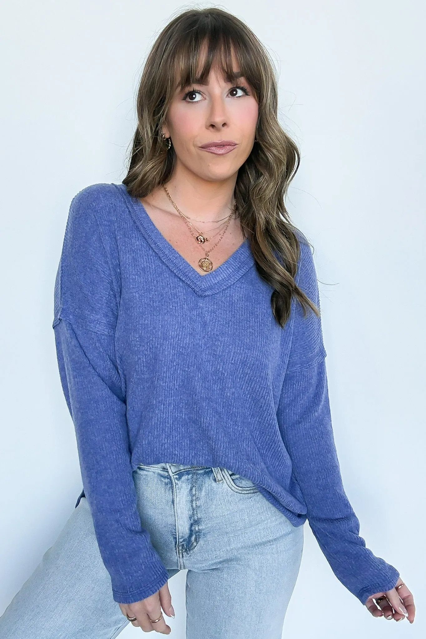 Pure Chill Ribbed V-Neck Top - FINAL SALE