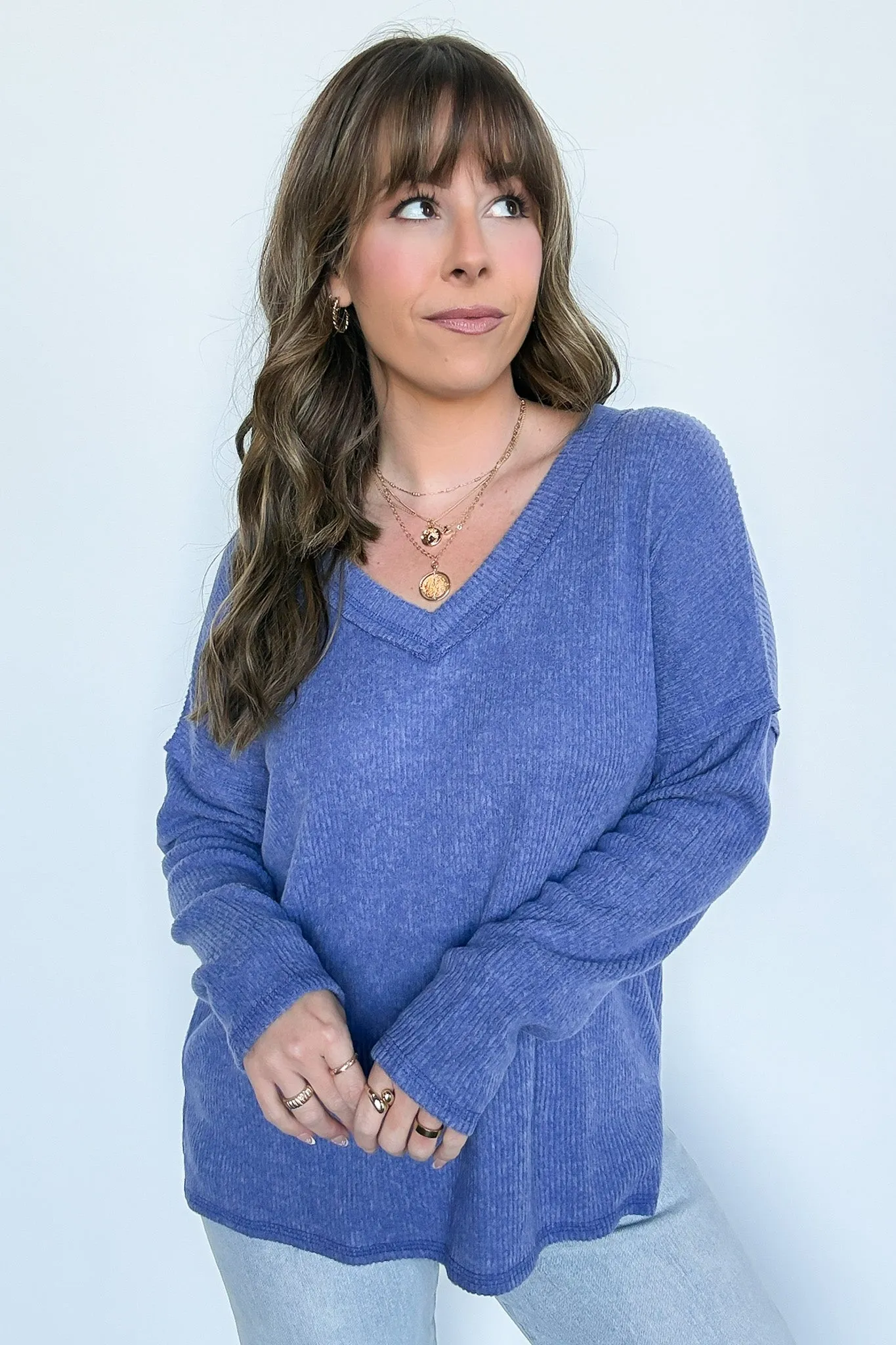 Pure Chill Ribbed V-Neck Top - FINAL SALE