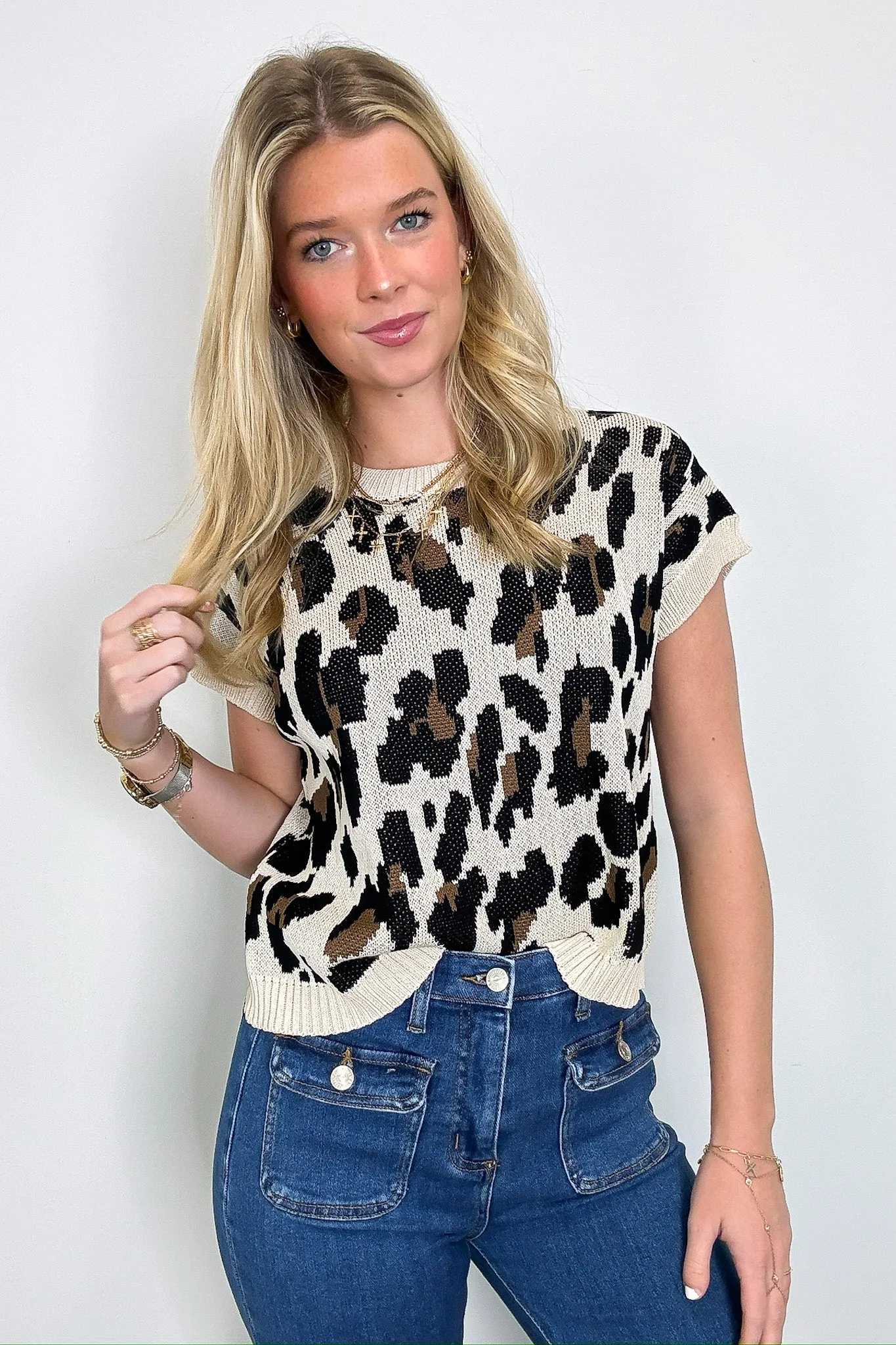 Raena Animal Print Jacquard Knit Sweater Vest