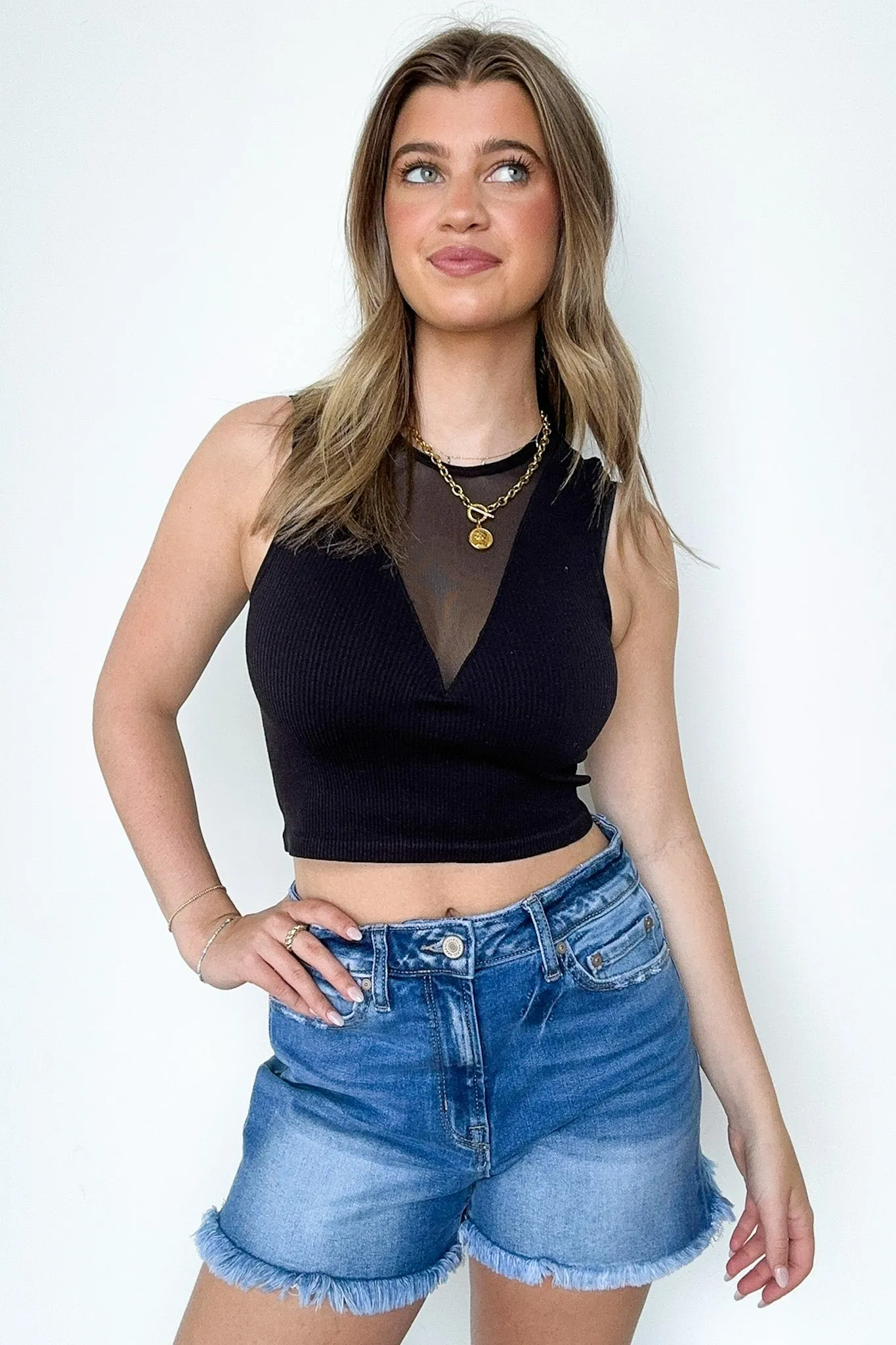 Raine Ribbed Mesh V-Neck Tank Top - FINAL SALE