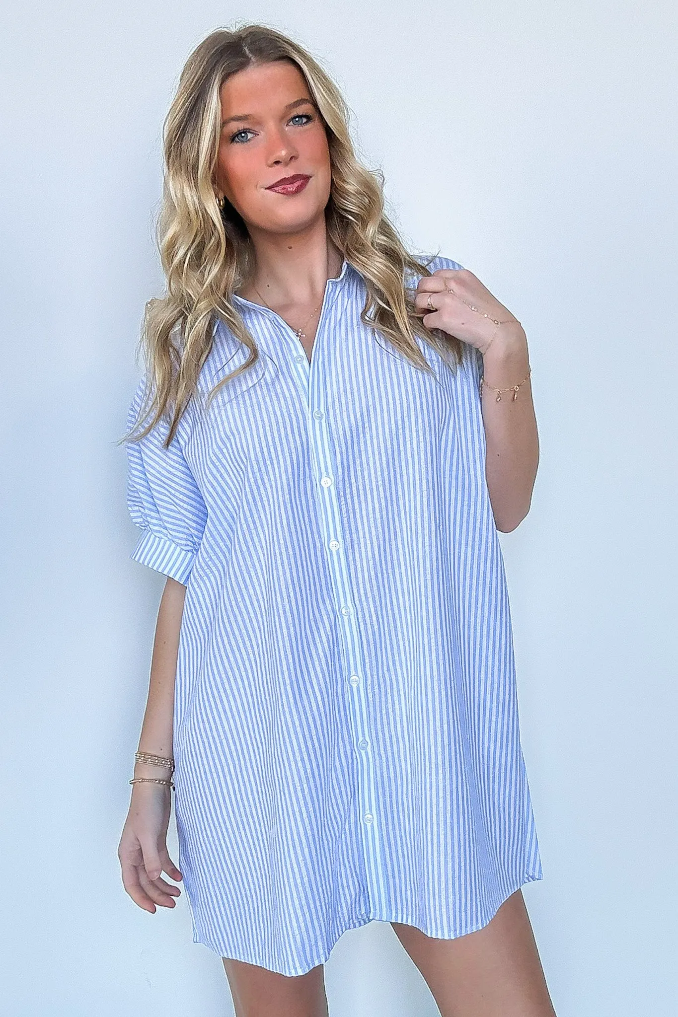 Renna Striped Button Up Shirt Dress