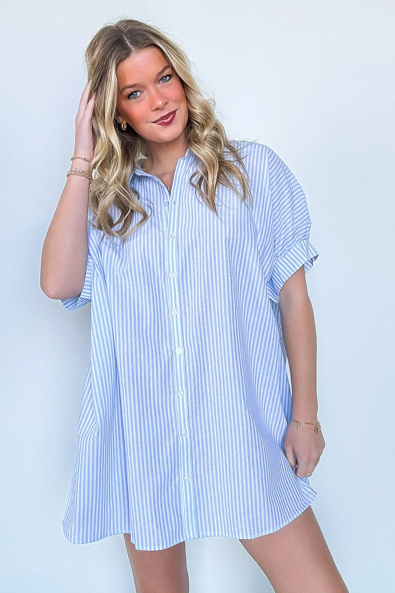 Renna Striped Button Up Shirt Dress