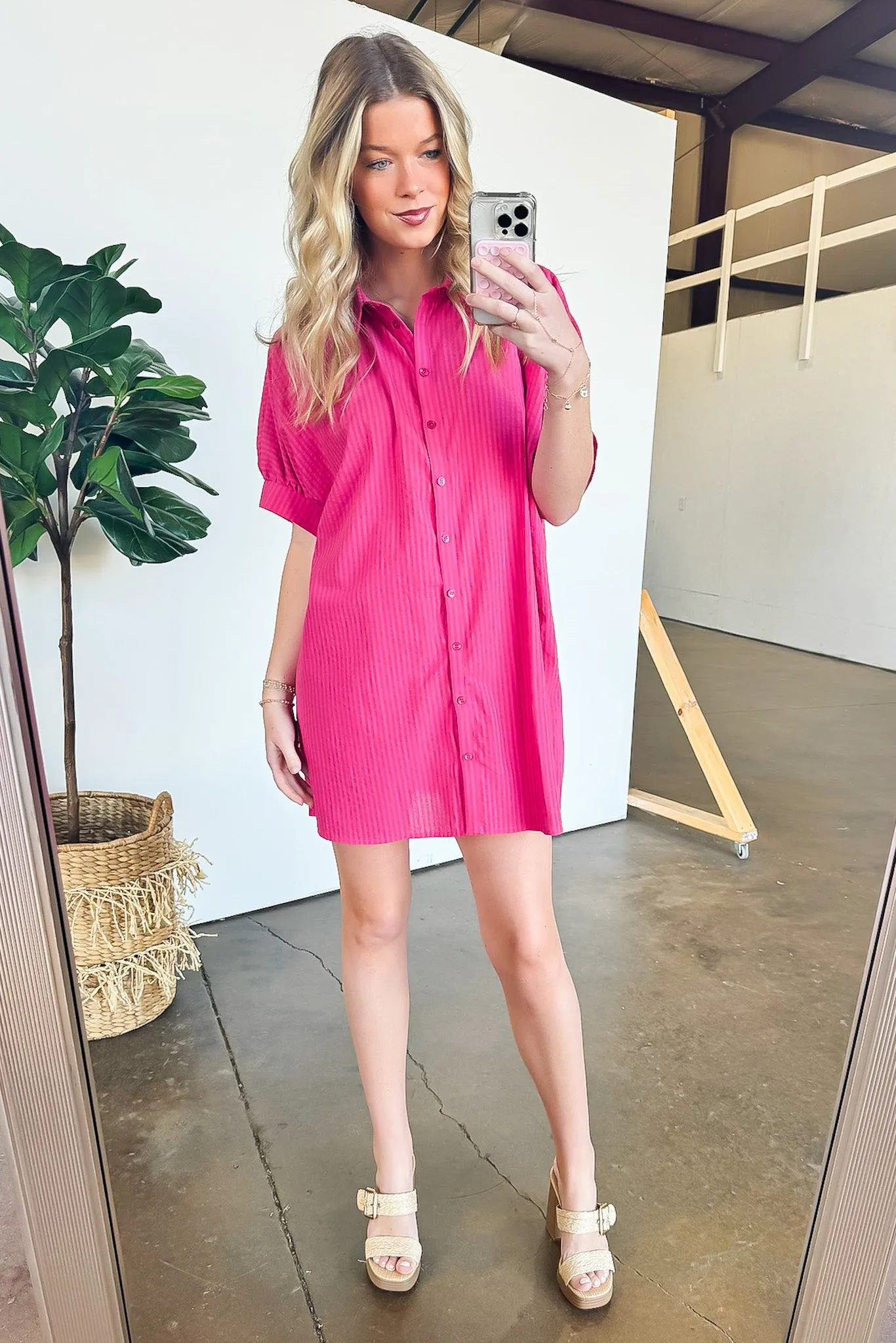 Renna Striped Button Up Shirt Dress